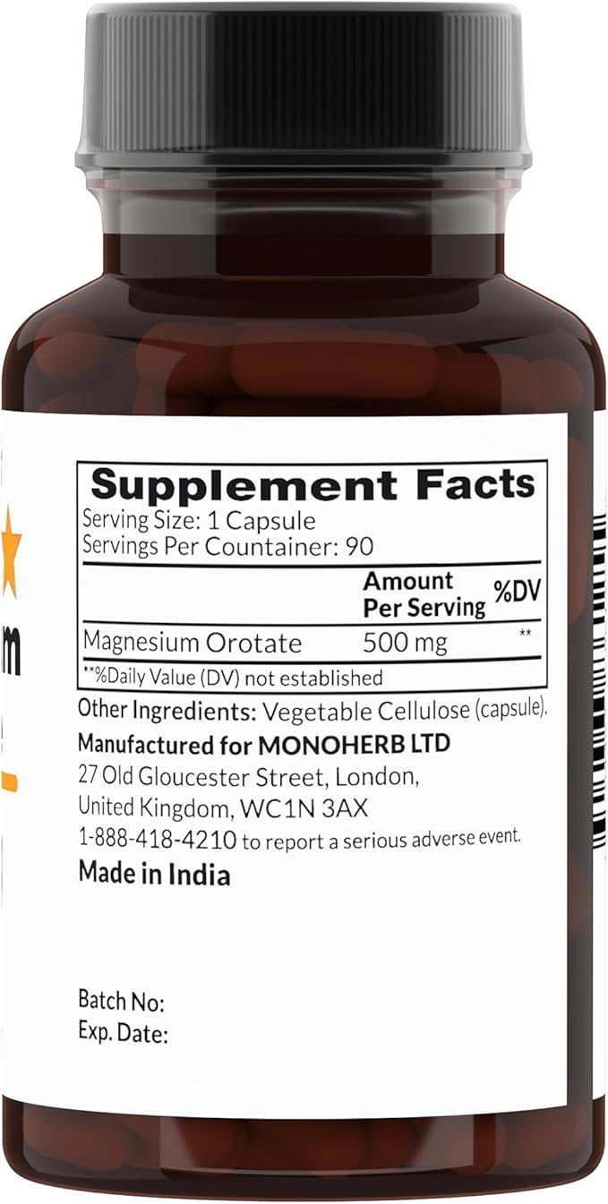 Magnesium Orotate 500 mg per Capsule 90 Vegetarian Capsules