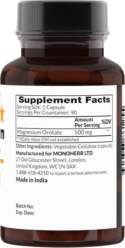 Magnesium Orotate 500 mg per Capsule 90 Vegetarian Capsules