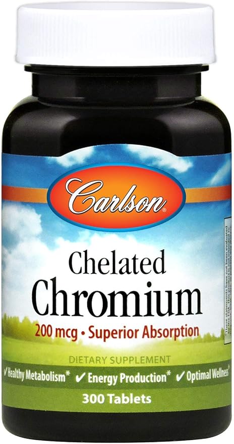 Carlson Chelated Chromium 200 mcg Superior Absorption - Healthy Metabolism Energy Production & Optimal Wellness - 300 Tablets