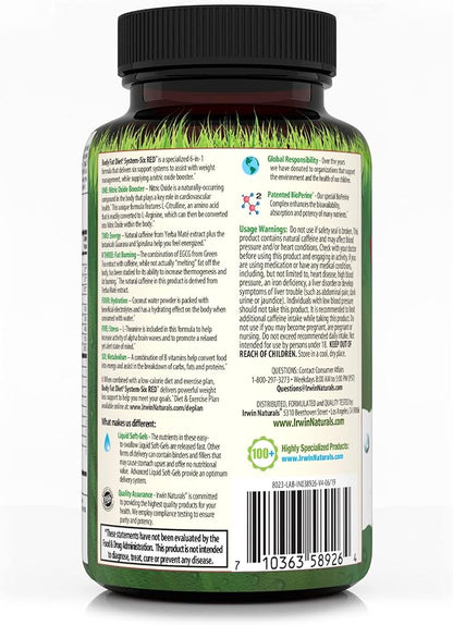 Irwin Naturals Body Fat Diet System-Six RED - 72 Liquid Soft-Gels, 6-in-1 Formula for Weight Management with Nitric Oxide Booster - 24 Total Servings