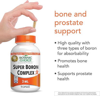 Botanic Choice Super Boron Complex (3mg) - Promotes Bone & Prostate Health by Metabolizing Calcium & Magnesium - 3 Forms of Boron for Men & Women - 2 Pack