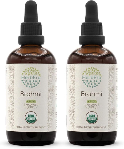 Brahmi B120 USDA Organic Tincture | Alcohol-Free Extract, High-Potency Herbal Drops | Certified Organic Brahmi (Bacopa Monnieri) Dried Herb (2x4 fl oz)