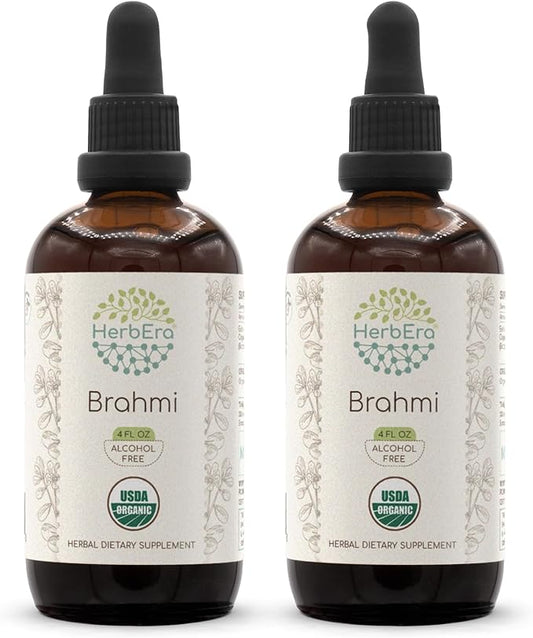 Brahmi B120 USDA Organic Tincture | Alcohol-Free Extract, High-Potency Herbal Drops | Certified Organic Brahmi (Bacopa Monnieri) Dried Herb (2x4 fl oz)