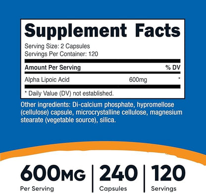 Nutricost Alpha Lipoic Acid 600mg Per Serving, 240 Capsules - Gluten Free, Vegetarian Capsules, Soy Free & Non-GMO