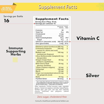 Buried Treasure Childrens ACF Advanced Immune Support, Cherry Flavor, 16oz w/Dose Cup, Immune Booster Supplement for Kids, Liquid Herbal Immunity Formula w/Vitamin C Elderberry Enchinacea Zinc