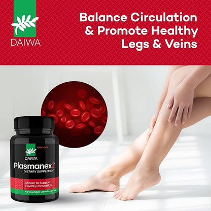 Daiwa Plasmanex 1 - Blood and Vein Circulation Supplements – Balance Circulation, Encourage Healthy Legs and Veins - 60 Vegan Capsules