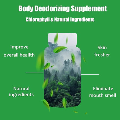 Body Deodorizing Supplement, Natural Chlorophyll 90 Capsules for Women & Men, Full Deodorant Supplement, Body Internal Deodorant Pills with Mint & Parsley