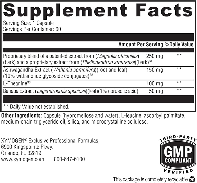 XYMOGEN Cortisolv Cortisol Supplement - Ashwagandha Supplement with L Theanine to Support Healthy Cortisol Levels, Energy, Relaxation and Mental Clarity (60 Capsules)