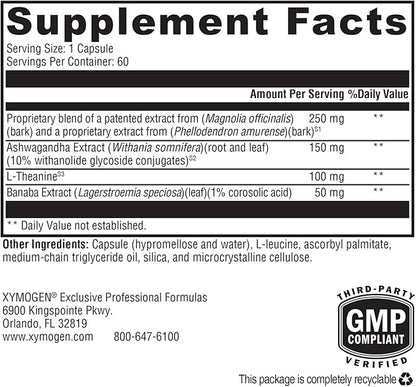 XYMOGEN Cortisolv Cortisol Supplement - Ashwagandha Supplement with L Theanine to Support Healthy Cortisol Levels, Energy, Relaxation and Mental Clarity (60 Capsules)