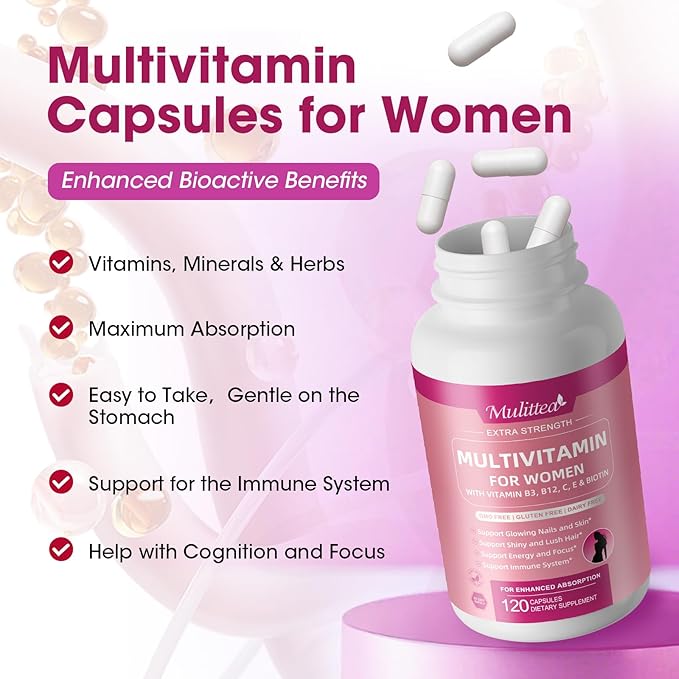 Multivitamin for Women-Hair, Skin and Nails Vitamins for Women-Methylated Multivitamin-Vitamins A,C,D,E, Biotin, Folic Acid-Bloom Energy and Help Focus-with 30+ Nutrients-120 Count