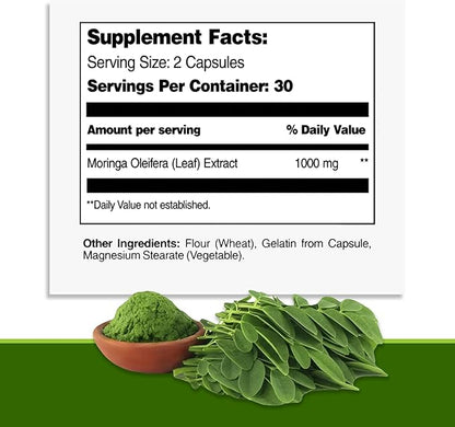 Energy Support & Immune Defense Bundle: Pure Moringa Oleifera Leaf Extract Veggie Capsules (1000 mg) with 7-in-1 Immune Support Formula for Energy, Mood, Memory, Focus