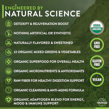 TruWild Greens Superfood Juice Powder, with 22+ Greens & Anti-Oxidants, Green Juice Powder, Natural Immune, Stress, Digestion Support, 40 Servings, 2 Pack