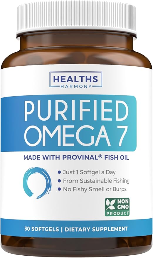Purified Omega 7 Softgels (1 Month Supply) More Omega 7 & Less Palmitic Acid Than Sea Buckthorn Oil - Provinal Sustainable Peruvian Anchovy Fish Oil Supplement - Non-GMO & Gluten Free - 30 Capsules