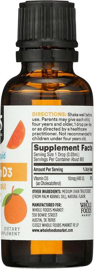 365 by Whole Foods Market, Vitamin D-3 Liquid 400Iu Tangerine Flavor, 1 Ounce