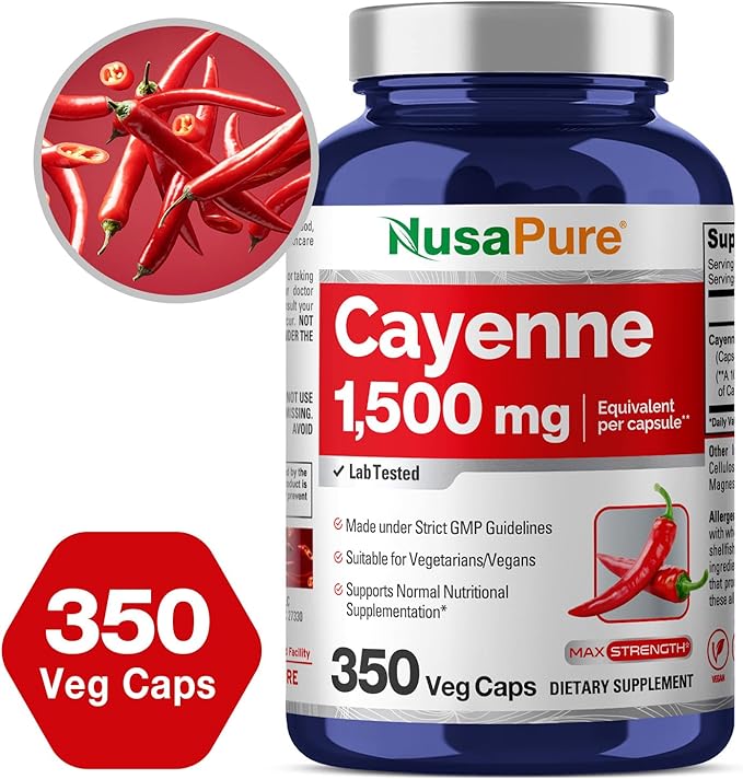 NusaPure Cayenne Pepper 1500mg Per Caps, 350 Veggie Capsules Vegan Vegetarian, Non-GMO