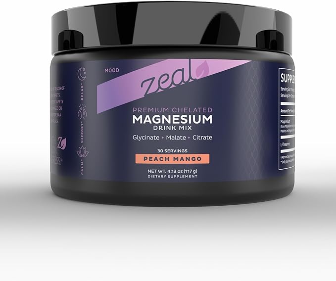 Premium Chelated Peach Mango Magnesium Glycinate, Malate, Citrate Triple Blend Magnesium Complex (Drink Mix (30 Serv.)