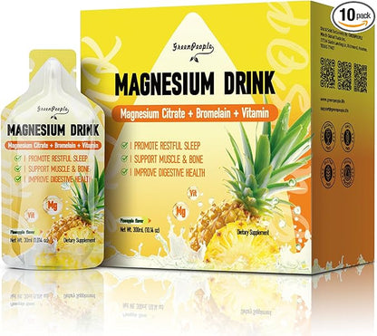 7-in-1 Magnesium Citrate Liquid, Magnesium Citrate Supplements Drink with 280mg Magnesium, Zinc, Bromelain, Vitamin C D3 B6, Muscle & Sleep Support for Kids & Adult, 1 fl.Oz (10Pcs)