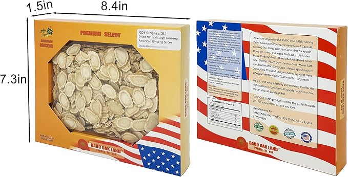 American Ginseng Slices from Wisconsin (Sliced Ginseng Root Wisconsin Grown!Most People Use It to Make Ginseng Tea! Good for Health! 多年生長 大切片 花旗參/西洋參-in Box (Large 8oz/Box-O)