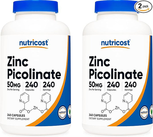 Nutricost Zinc Picolinate 50mg, 240 Vegetarian Capsules (2 Bottles) - Gluten Free and Non-GMO
