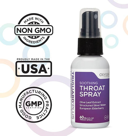 TriGuard Plus Throat Spray | Elderberry Extract, Olive Leaf Extract and Colloidal Silver Water 3-in-1 Immune Support Throat Spray | Powerful Immune System Booster | Great Taste, 2oz, Made in USA