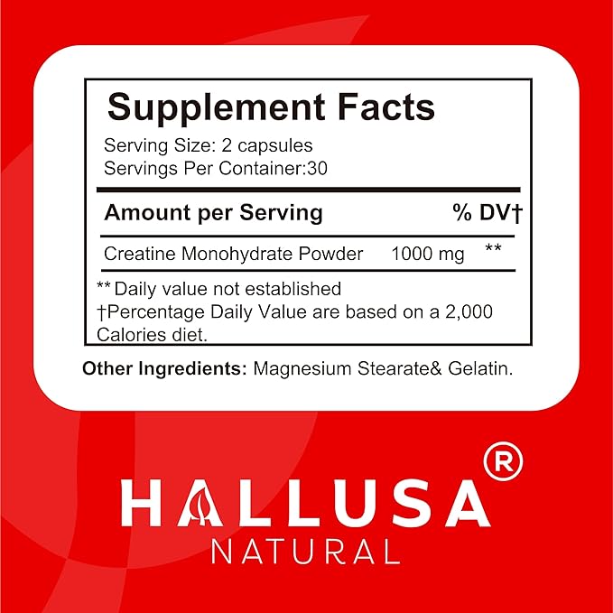 Creatina Monohidratada - Resistencia Muscular - Recuperación Muscular - Masa Muscular - Suplemento para ejercicio - CREATINA 60 CAPSULAS 1000 MG