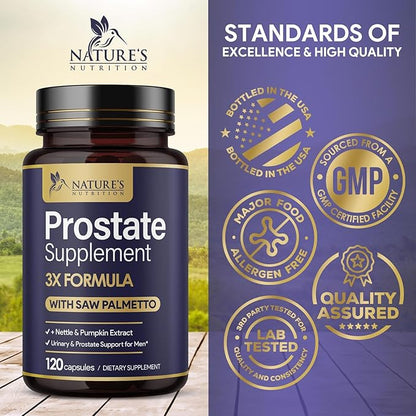 Prostate Health Supplements for Men - Support Complex Formula with Saw Palmetto, Beta Sitosterol, Stinging Nettle, Pygeum, Pumpkin Seed, Zinc - Supports Prostate & Urinary Health - 120 Capsules