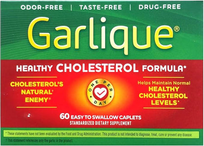 Garlique Healthy Cholesterol Formula with 5000 mcg of Allicin, 60 Enteric Coated Caplets (Pack of 2)