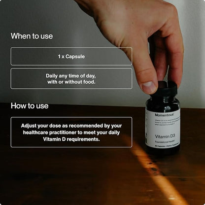 Momentous Vitamin D3 Supplement - 2000 IU Capsules for Foundational Health Support - NSF Certified, Gluten Free, 60 Servings