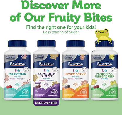 Biostime Kids Prebiotic & Probiotic Gummies (Ages 4+) | Probiotics for Kids | Includes 2 Billion CFU to Support Digestive Health| No added sugar Fruity Bites | Free from Top 9 Allergens |50 Count