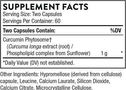 THORNE Curcumin Phytosome 1000 mg (Meriva) - Clinically Studied, High Absorption - Supports Health in Joints, Muscles, GI Tract, Liver, and Brain* - 120 Capsules - 60 Servings