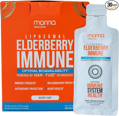 Manna Liposomal Elderberry Immune Packets – Vitamins C, D, Zinc, Echinacea & Ginger - Daily Immune Support for Adults & Kids - Sugar Free, Real Elderberry Extract & Syrup, Travel-Friendly, 30 Pack