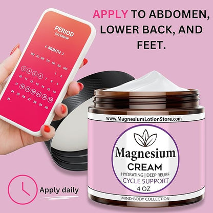 Magnesium Cream with Cycle Support Essential Oil Scent – Moisturizing & Balancing Aroma, 4oz USA Made