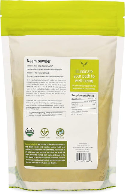 Banyan Botanicals Neem Powder - Organic Azadirachta Indica - Purifying Ayurvedic Herb for Healthy Skin & Blood* – 1 lb. – Fair for Life Sustainably Sourced Non-GMO Vegan