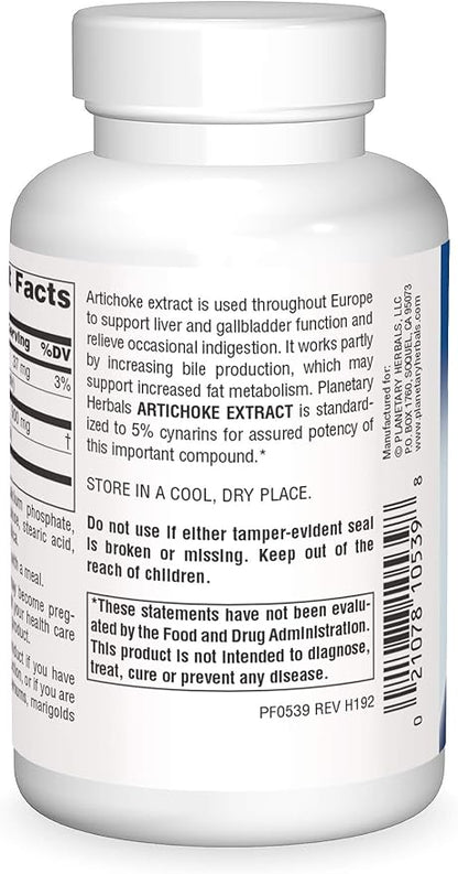 Planetary Herbals Artichoke Extract Tablets, 500 mg, 120 Count