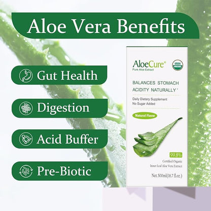 AloeCure Organic Aloe Vera Digestion Pack - 4 Pieces - 2 x 500ml Natural Flavor Juice, 2 x Probiotic + Enzyme