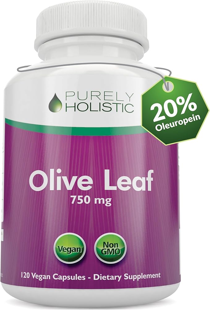 Purely Holistic Olive Leaf Extract 750mg Non-GMO Maximum Strength - 120 Vegan Capsules - 20% Oleuropein - 4 Month Supply - Support Supplement