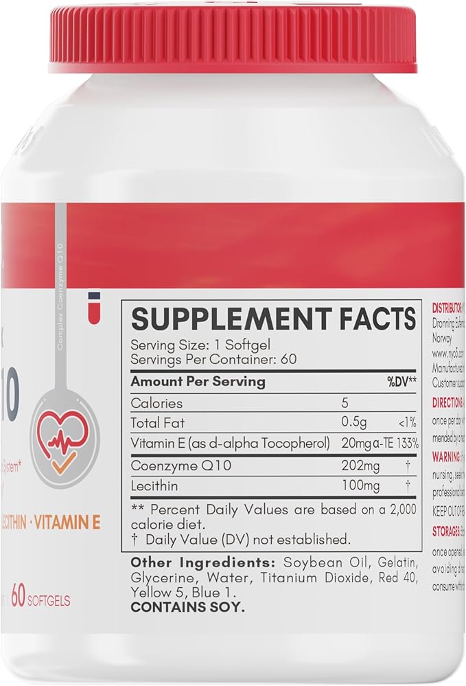 CoQ10 200mg with Lecithin,Coenzyme Q10 Vitamins E, Ultra High Absorption Antioxidant Support for Heart Health, Gluten Free, 60 Days Supply