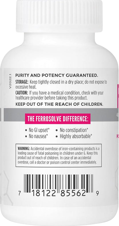 FerroSolve, Best Absorption Iron Supplement 45 mg | High Potency | GI Safe | 30ct Veggie Capsules