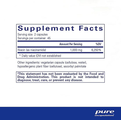Pure Encapsulations Niacinamide | Vitamin B3 Supplement to Support Energy Metabolism, Joint Mobility, and Metabolic Function* | 90 Capsules