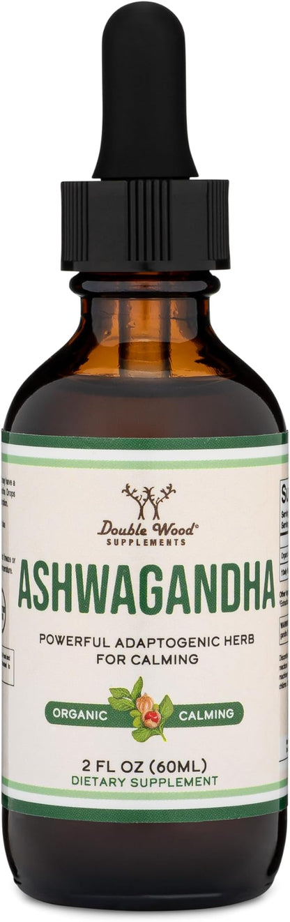 Ashwagandha Organic Drops for Stress Relief (1,200mg, 60 Servings) Ashwagandha Tincture for Adrenal Support and Cortisol Manager (Vegan Safe, Gluten Free, Non-GMO) by Double Wood