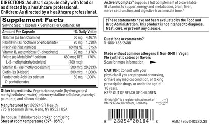 Klaire Labs SFI Health Active B Complex - Methylated Vitamin B Complex with Methyl Folate, B12, B6 and More - Support Healthy Energy, Brain, Liver & Nerve Function (60 Capsules)