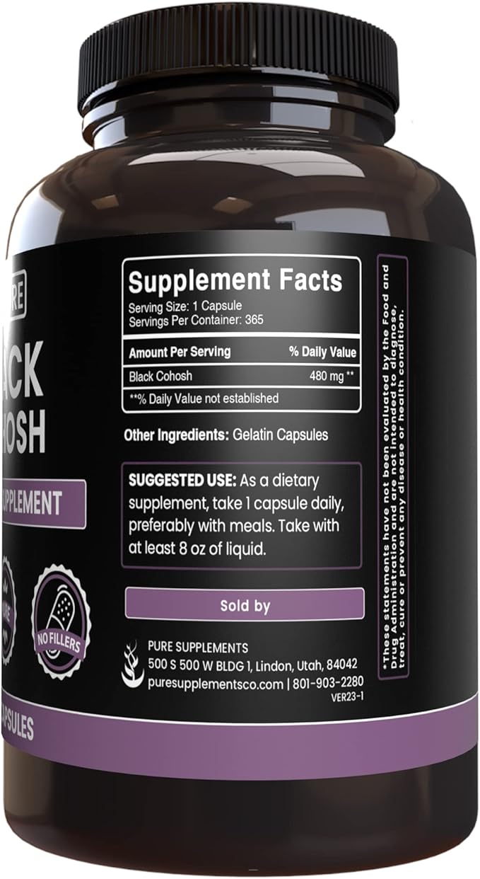 Pure Original Ingredients Black Cohosh (365 Capsules) No Magnesium Or Rice Fillers, Always Pure, Lab Verified