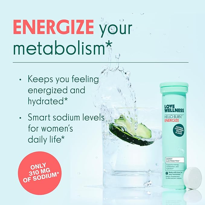 Love Wellness Hello Burn Energize | Electrolytes to Supports Healthy Metabolism | Sustained and Efficient Energy Source with B Vitamins | 12 Tablet