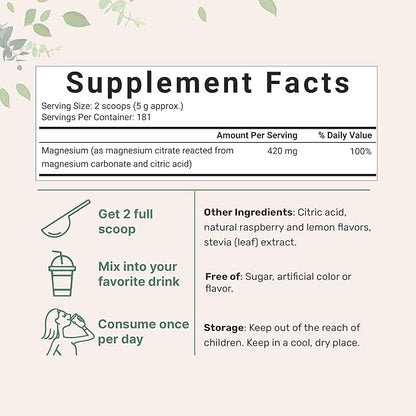 MiracleMag Calm Magnesium Powder, 2lbs | Magnesium Citrate Supplement | Sweet Raspberry Lemon Flavored | Calm & Relaxation Mineral Support | Easily Absorbed Ionic Form | Non-GMO, Vegan, Sugar Free