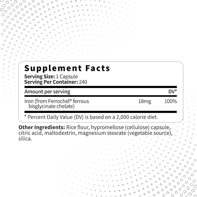 Type Zero Iron Chelate Capsules (18 MG, 240 CAPS) from Ferrochel - Non-GMO and Gluten Free