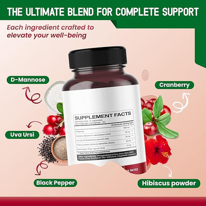 Liposomal D-MANNOSE Cranberry - Support Bladder Cleanse, Urinary Tract Health - 60-Day Supply - Made in The USA