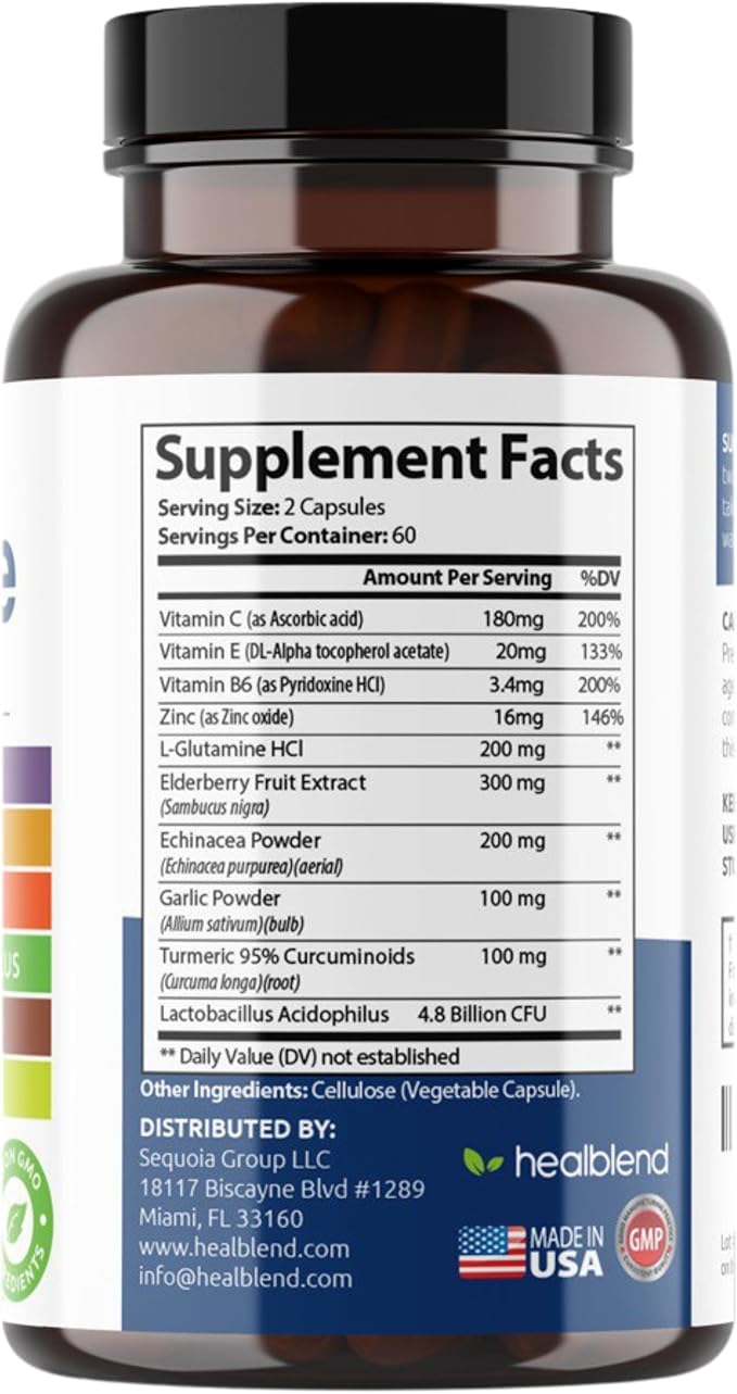 10 in 1 Immune Support Supplement Booster with Elderberry, Zinc, Echinacea, Turmeric, Lactobacillus Acidophilus, for Adults [120 Capsules]