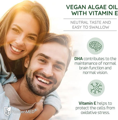 FürstenMED® Algae Oil Vegan Omega 3 - Heart, Brain & Joint Health Support - 2000mg Algae Oil of which 700mg DHA & 320mg EPA + 3,6mg Vitamin E per Daily Dose - Essential Fatty Acids