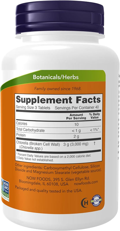 NOW Foods Supplements, Chlorella 1000 mg with naturally occurring Chlorophyll, Beta-Carotene, mixed Carotenoids, Vitamin C, Iron and Protein, 120 Tablets