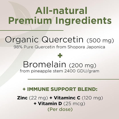 Gade Nutrition Organic Quercetin with Bromelain Vitamin C and Zinc | Immune Support Supplement Quercetin 500mg Capsules | Bioflavonoids Made in USA Third Party Tested